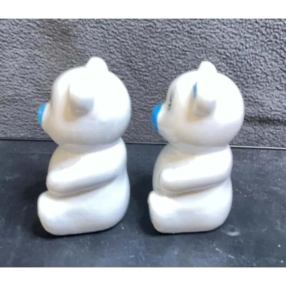 Vintage Loomco Blue & White Teddy Bear Salt & Pepper Shakers Early 1990s